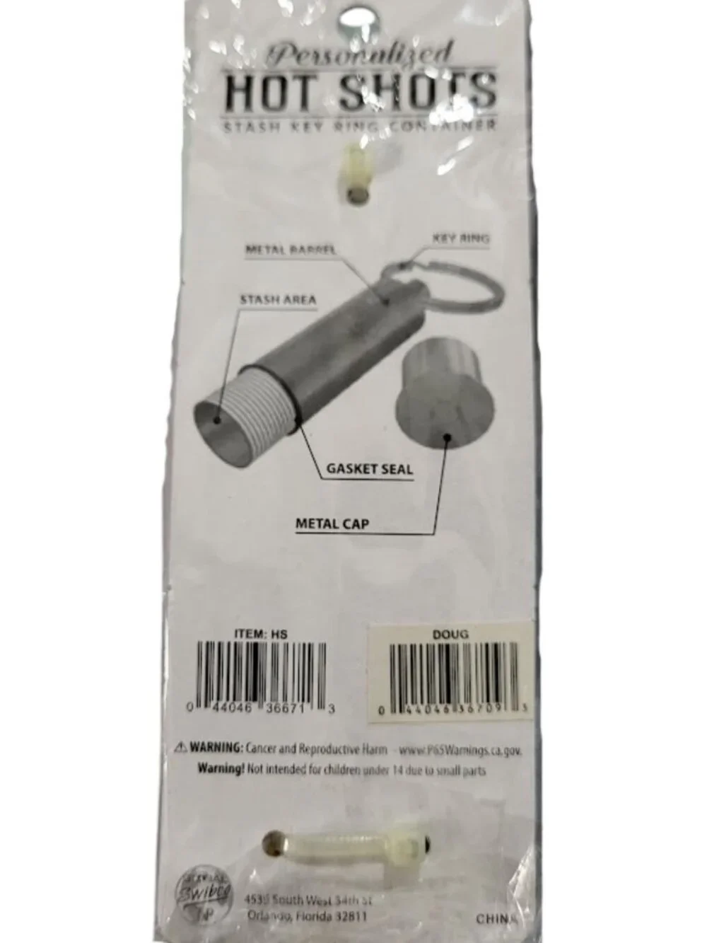 SWIBCO Personalized Hot Shots Gray Stash Key Ring DOUG - New In Package